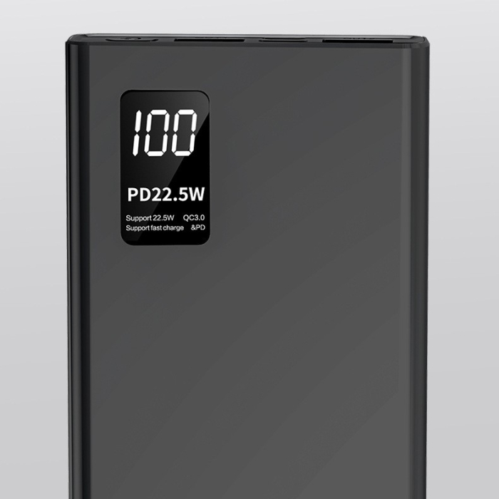 Baterie Externa Powerbank, , Ultra-Subtire cu Ecran Digital, Compatibilitate Universala, TYPE-C si USB x2, 10000 mAh, Power Delivery 22.5W, 144x66x16 mm, Negru [3]