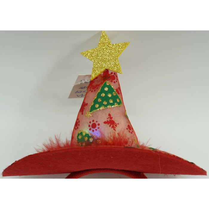 Bentita/cerc tip palarie de Craciun, culoare rosie cu led, marime standard,  [5]