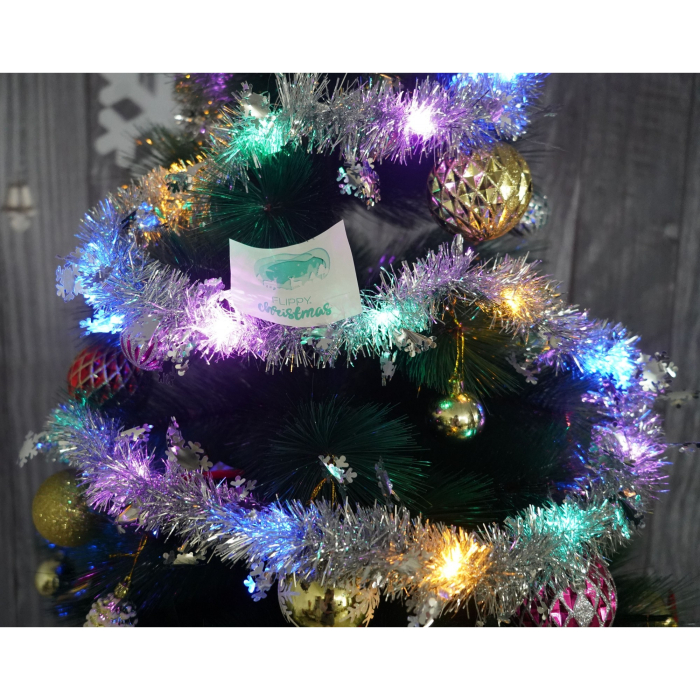 Beteala Craciun cu LED, Argintie, model cu fulgi de nea, 2 m x 5 cm, PVC, Sir, Artificiala,  [3]