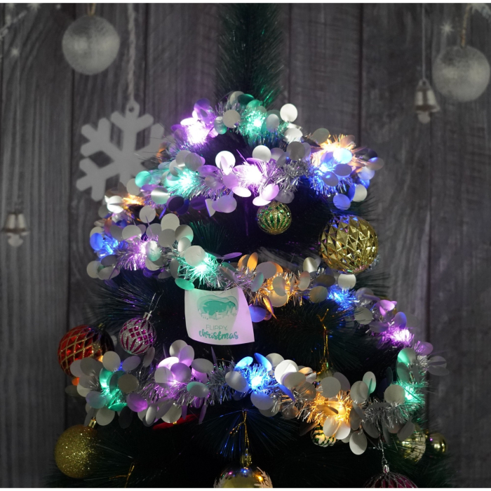 Beteala Craciun cu LED, Argintie, model cu paiete rotunde, 2 m x 5 cm, PVC, Sir, Artificiala,  [2]