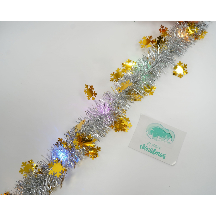 Beteala Craciun cu LED, Aurie, model cu fulgi de nea, 2 m x 5 cm, PVC, Sir, Artificiala,  [5]