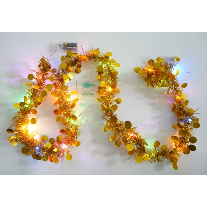 Beteala Craciun cu LED, Aurie, model cu paiete rotunde, 2 m x 5 cm, PVC, Sir, Artificiala,  [4]