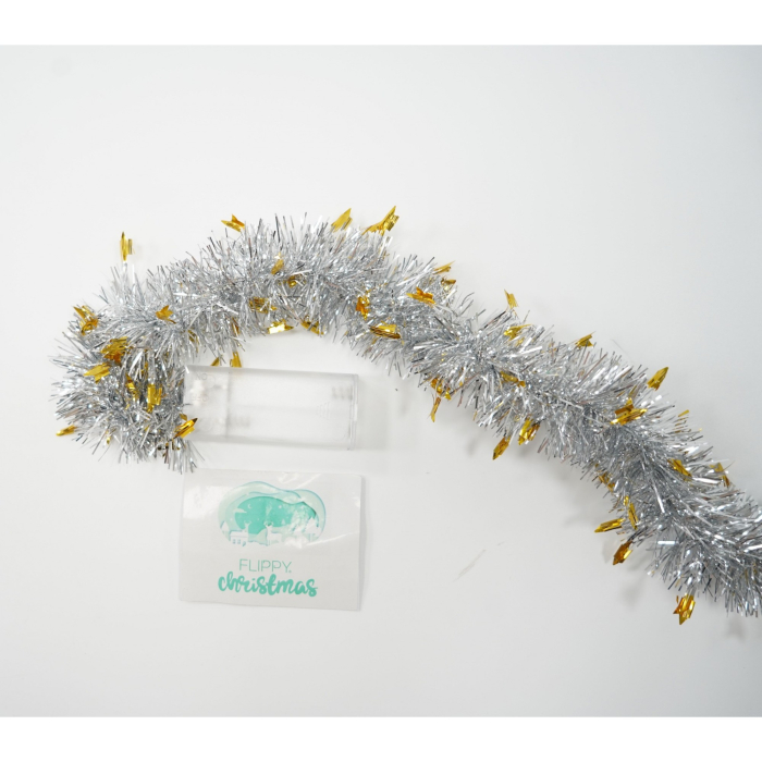 Beteala Craciun cu LED, Aurie, model cu stelute, 2 m x 5 cm, PVC, Sir, Artificiala,  [6]