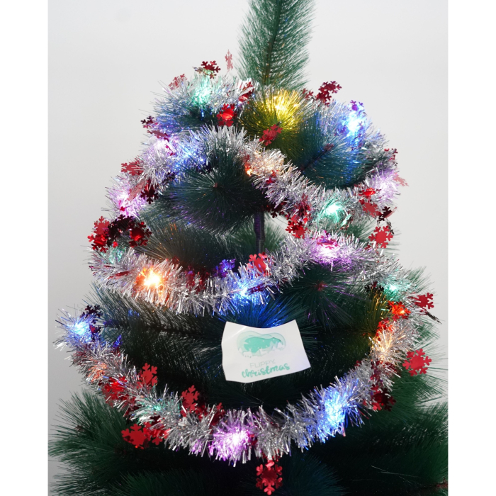 Beteala Craciun cu LED, Rosie, model cu fulgi de nea, 2 m x 5 cm, PVC, Sir, Artificiala,  [2]