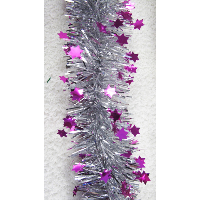 Beteala de Craciun cu LED, , 2 m, 5 cm Grosime, din PVC, Model cu Stelute, Artificiala, Mov/Argintiu [5]