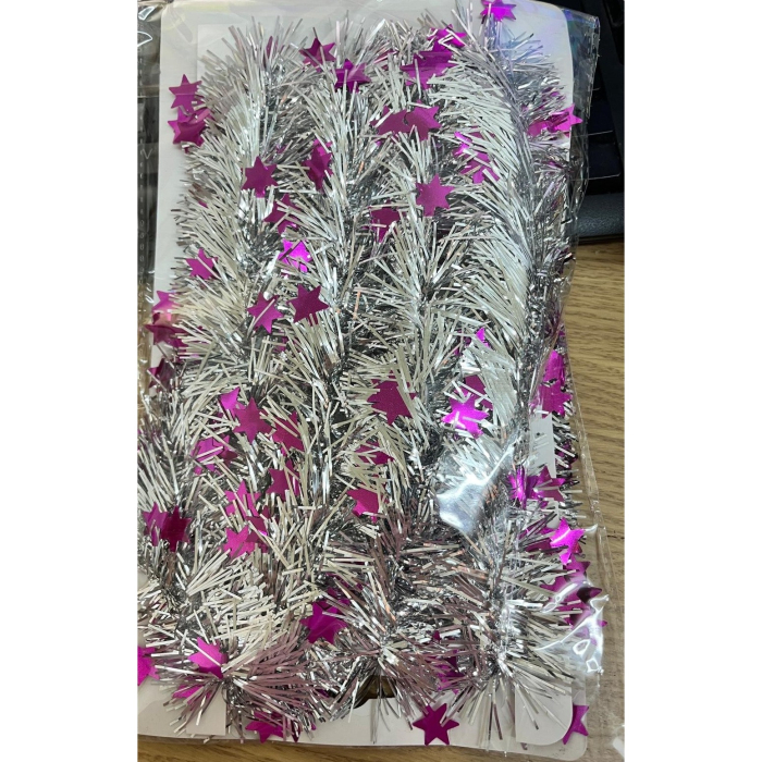 Beteala de Craciun cu LED, , 2 m, 5 cm Grosime, din PVC, Model cu Stelute, Artificiala, Mov/Argintiu [2]