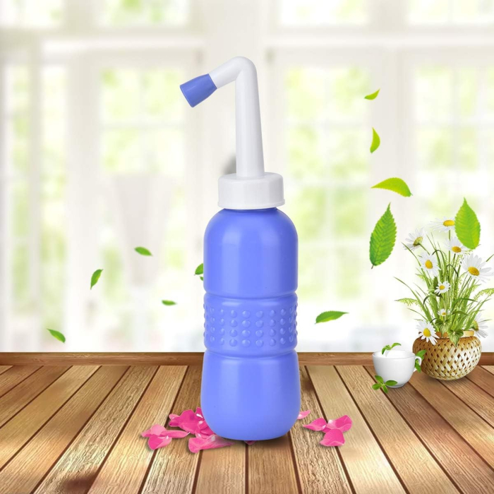 Bideu Portabil pentru Igiena Intima, , pentru Postpartum/ Postoperator, 450 mL, cu Capac si Husa Galbena, 29.5x7 cm, Culoare Recipient Mov [10]