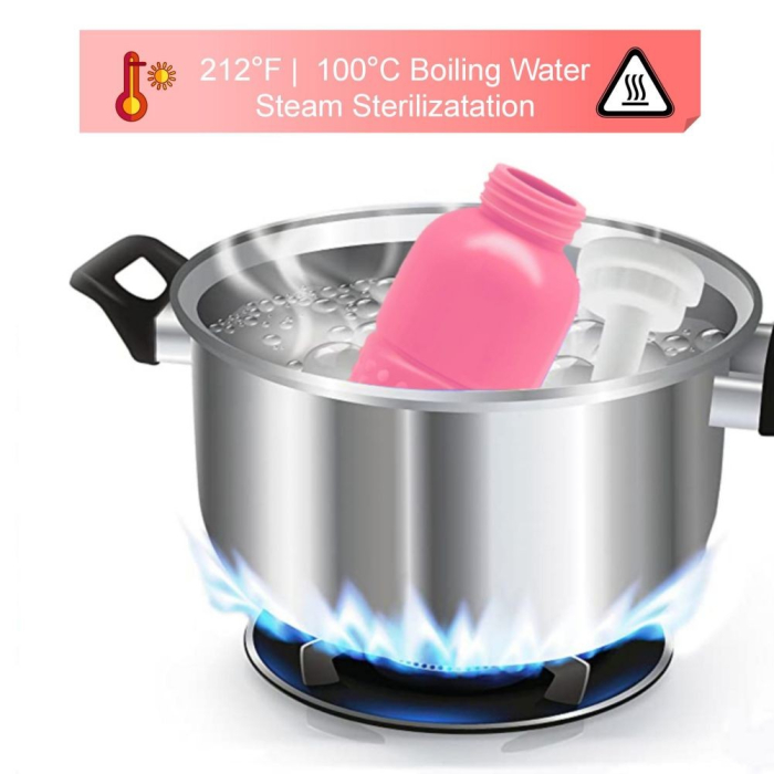 Bideu Portabil pentru Igiena Intima, , pentru Postpartum/ Postoperator, 450 mL, cu Capac si Husa Galbena, 29.5x7 cm, Culoare Recipient Roz [2]