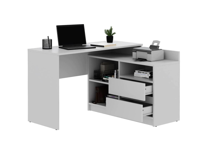 Birou colt Delta 120x50x75 cm cu comoda 100x42x72 cm, 2 sertare, montaj stanga/dreapta, alb [5]