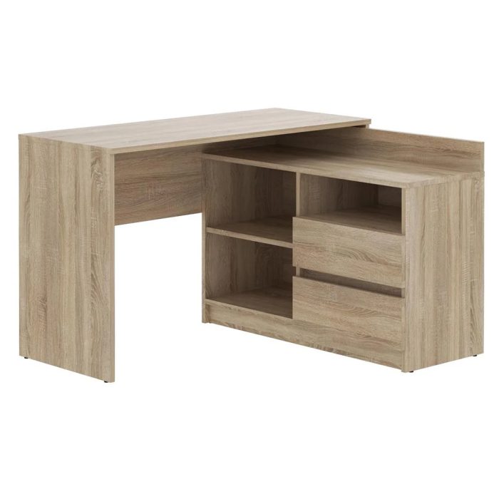 Birou colt Delta 120x50x75 cm cu comoda 100x42x72 cm, 2 sertare, montaj stanga/dreapta, sonoma [1]