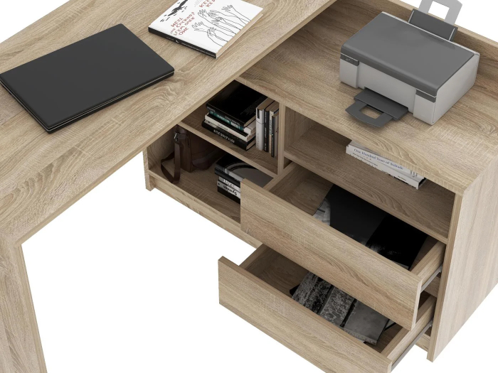 Birou colt Delta 120x50x75 cm cu comoda 100x42x72 cm, 2 sertare, montaj stanga/dreapta, sonoma [5]