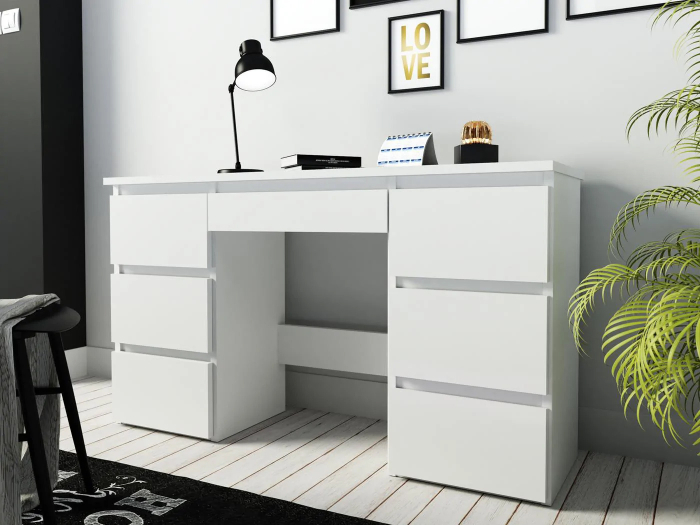 Birou cu 7 sertare Beta 4 120x43x75 cm, design minimalist, alb [2]