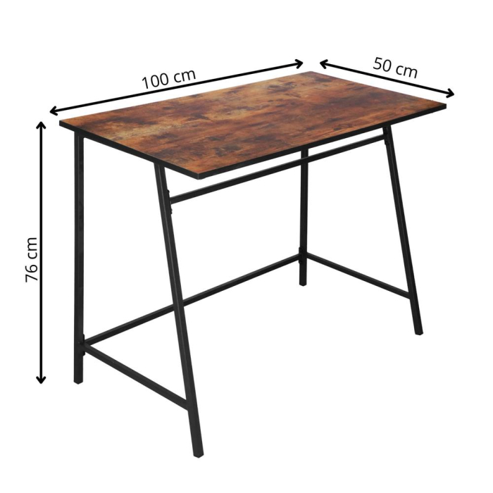 Birou tip masa laterala, cu cadru din otel, 50x100x76 cm, industrial, maro [18]