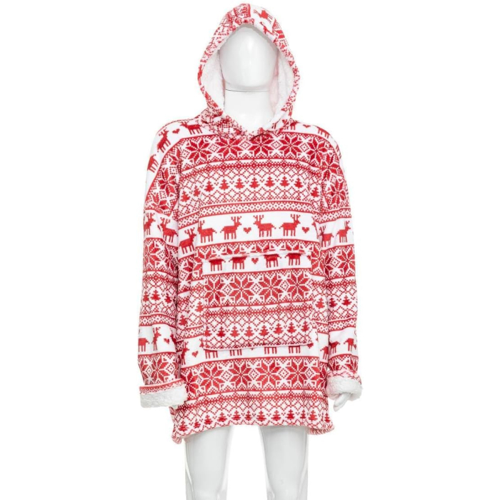 Bluza pentru adulti cu design scandinav de Craciun, oversize, 85x118 cm, rosu [1]