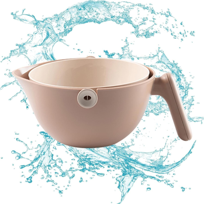 Bol cu Doua Straturi, , pentru Fructe, Legume, cu Cos de Scurgere a Apei, 2L, din ABS+PP, 29.9 x 22.5 x 11.8 cm, Maro [4]