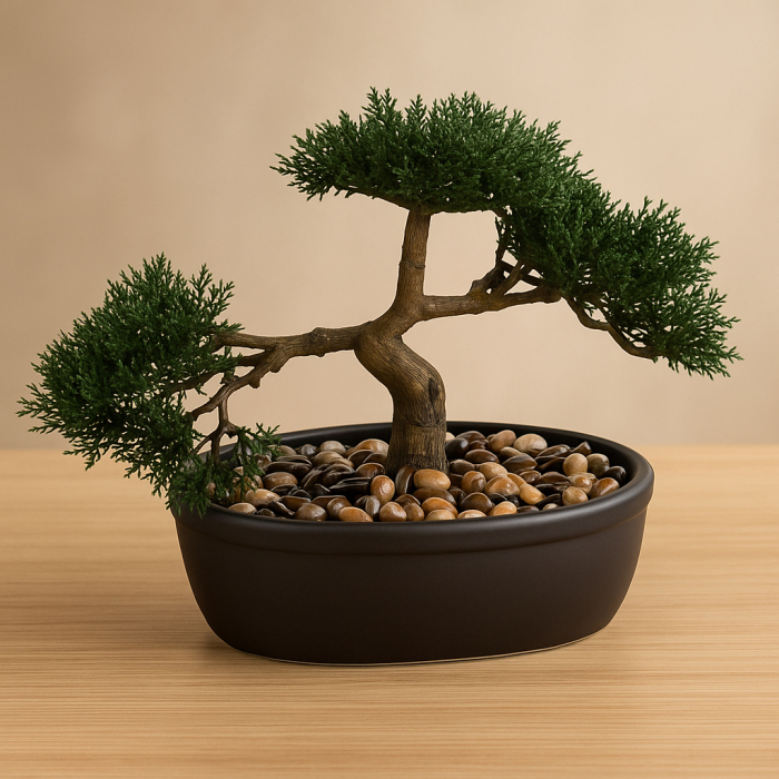 Bonsai artificial Atmosphera in ghiveci ceramic cu pietricele decorative, 23 cm, verde [6]