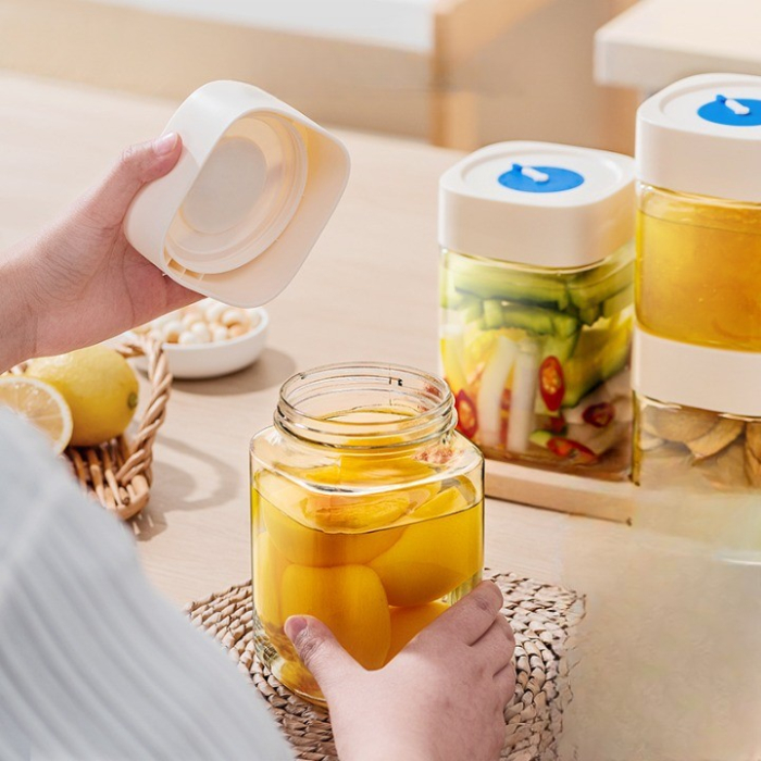 Borcan din Sticla de Inalta Calitate, , Capac Ermetic, Uz Casnic, Depozitarea Condimentelor sau a Alimentelor Umede si Uscate, 500 mL, 10x10x9 cm, Alb [6]