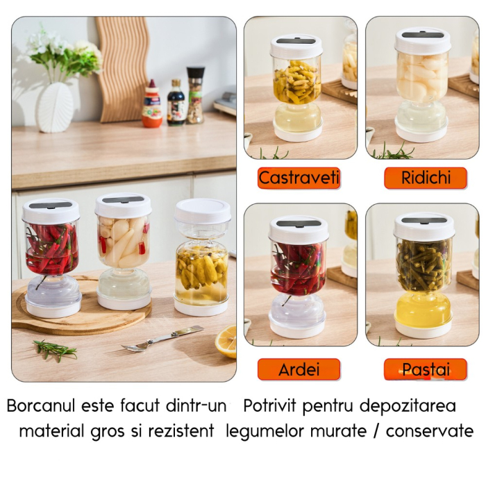 Borcan pentru Muraturi, , cu Separator pentru Lichide, Ermetic, Termorezistent, Tip Clepsidra, 1400 ml, ABS, Alb, 13.5x9.5 cm [7]