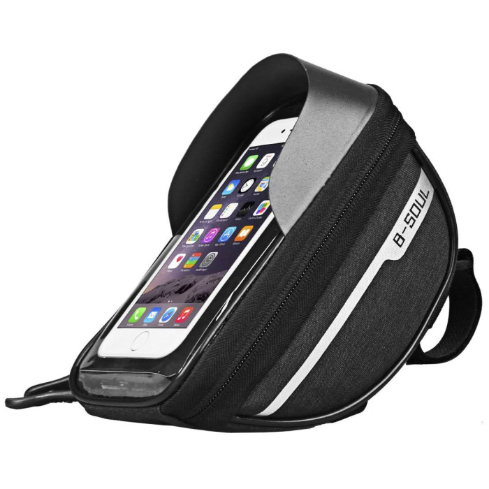 Borseta bicicleta impermeabila cu husa pentru telefon , montare pe ghidon, compatibila cu telefoane de pana la 16 cm, spatiu depozitare, 18.5x9.5 cm, negru [8]