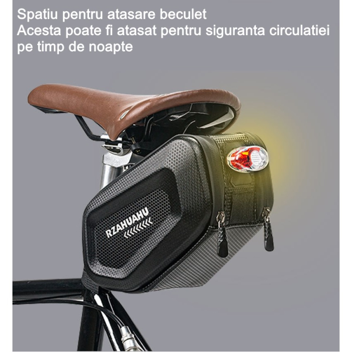 Borseta pentru bicicleta , Hard Shell, material piele artificiala si carbon, 20x12x11.5 cm, prindere de sa, capacitate 2L, impermeabila, negru [5]