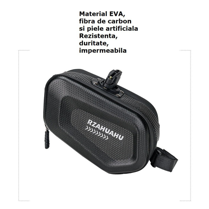 Borseta pentru bicicleta , Hard Shell, material piele artificiala si carbon, 20x12x11.5 cm, prindere de sa, capacitate 2L, impermeabila, negru [6]