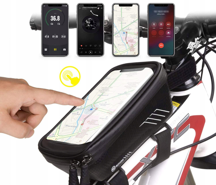 Borseta pentru bicicleta, impermeabila, cu husa pentru telefon, montare pe bara, 19,5x11x9cm [4]