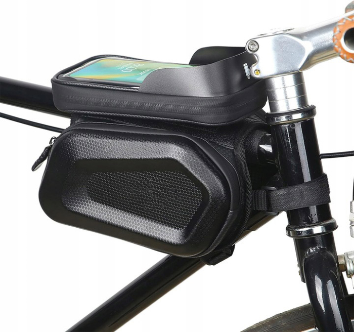Borseta pentru bicicleta, impermeabila, cu husa pentru telefon, montare pe bara, 20x17x15cm [5]