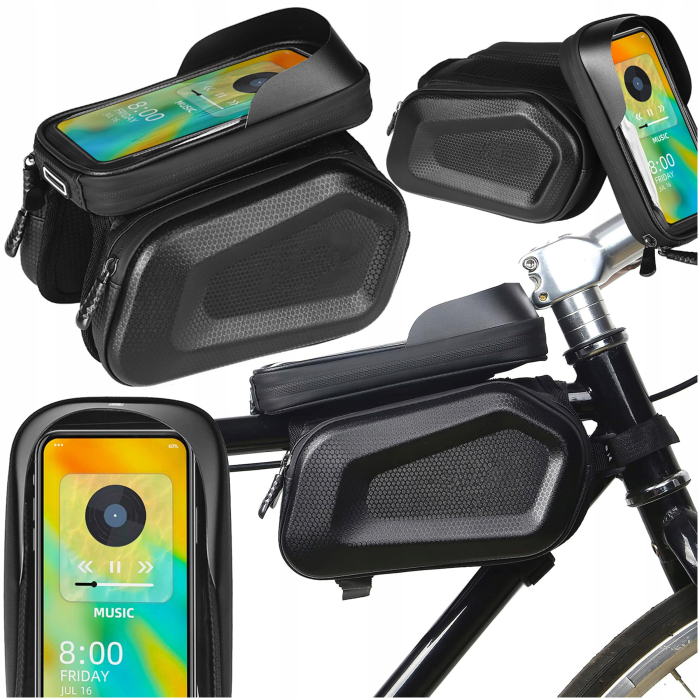 Borseta pentru bicicleta, impermeabila, cu husa pentru telefon, montare pe bara, 20x17x15cm [2]
