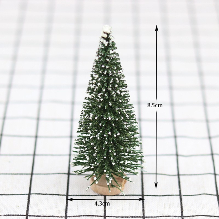 Brad artificial de craciun, ornament pentru masa, pe suport lemn, 15 cm inaltime, Verde inzapezit [5]