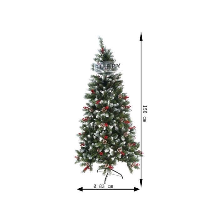 Brad Artificial de Craciun, , Sectionat pentru Perete/ Colt, 1.50 m inaltime, Verde, Decorat, Diametru Inferior 83 cm, Interior/ Exterior [16]