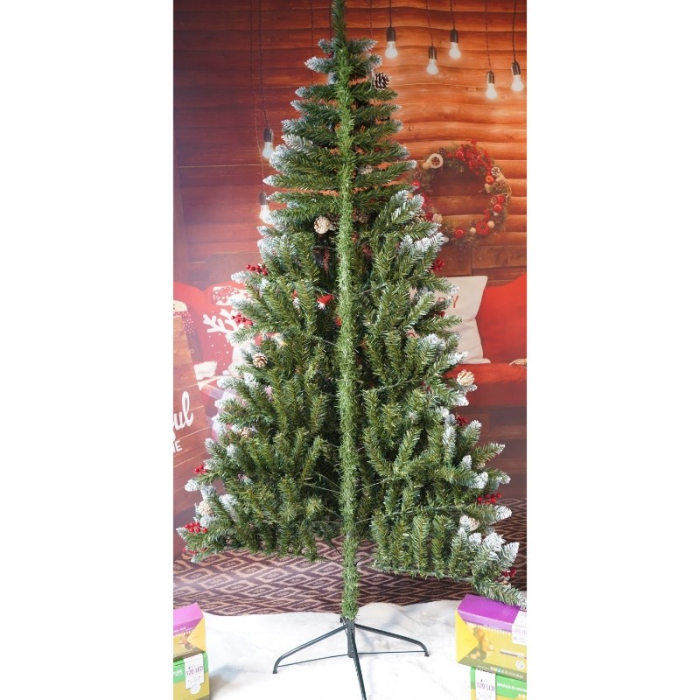 Brad Artificial de Craciun, , Sectionat pentru Perete/ Colt, 2.10 m inaltime, Verde, Decorat, Diametru Inferior 106 cm, Interior/ Exterior [16]