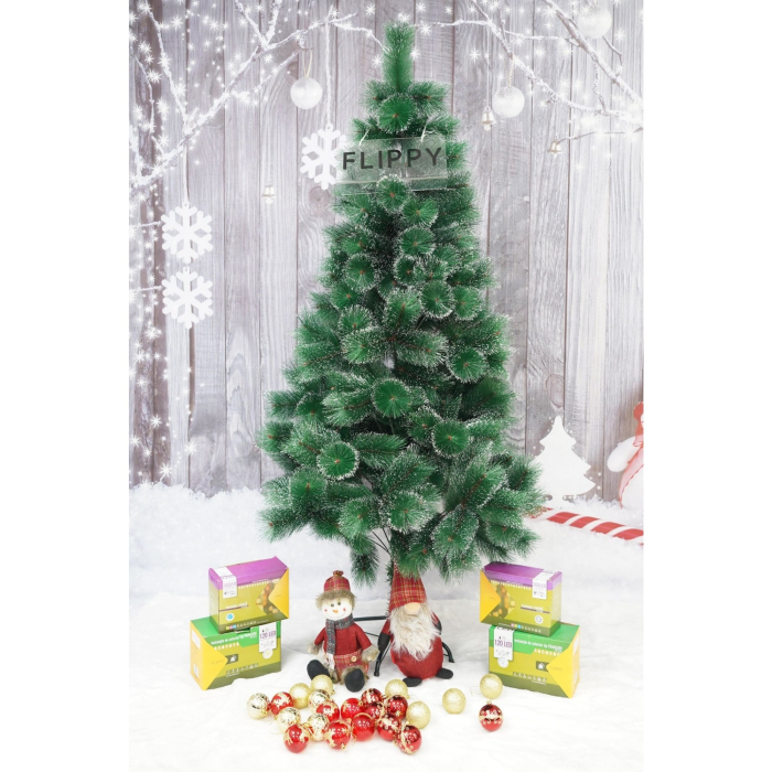 Brad artificial de Craciun tip pin inzapezit, inaltime 210 cm, diametru 115 cm, 350 ramuri cu ace 3D 12 cm, , verde cu varfuri ninse, suport metalic inclus [2]