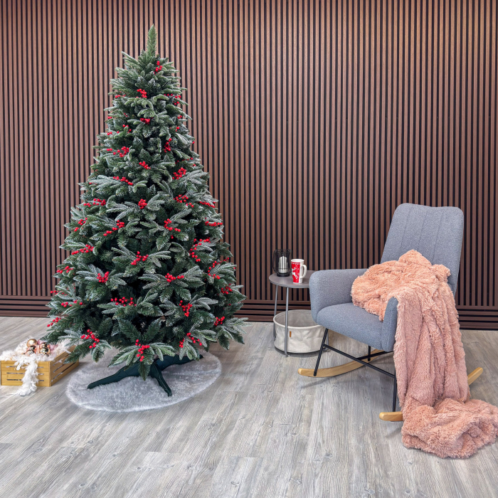 Brad artificial Sersimo, Miahelene Elite, verde nins cu merisoare, mix 2D+3D, 220 cm [2]