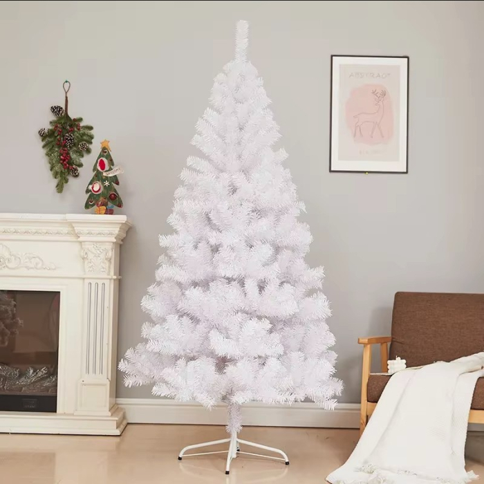 Brad de Craciun artificial cu suport inclus , 150 cm, 450 Ramuri Varfuri, Suport Clasic, Fara iluminare, utilizat pentru interior/exterior, Alb [2]