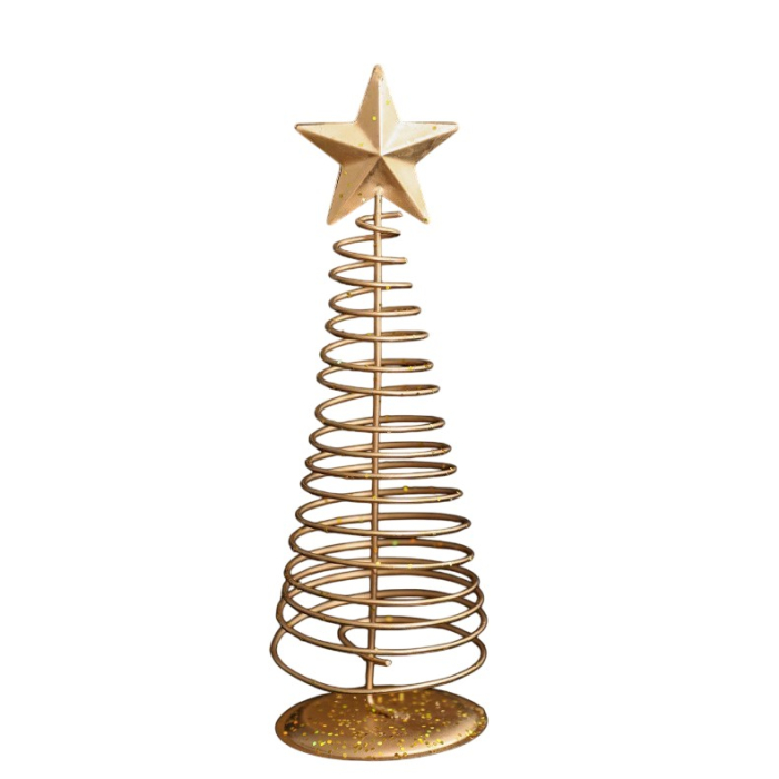 Brad de Craciun Ornament, , Decoratiune Brad micut din Metal, inaltime 19.5 x 6.5 x6.5 cm, Ornament de Craciun, Auriu [6]