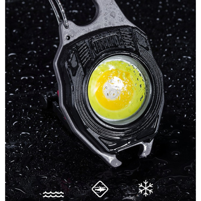 Breloc Multifunctional, , Model W5147, Kit Supravietuire, Lanterna, Bricheta, Fluier, din ABS/Aluminiu, Alimentare USB, Negru/Portocaliu [2]