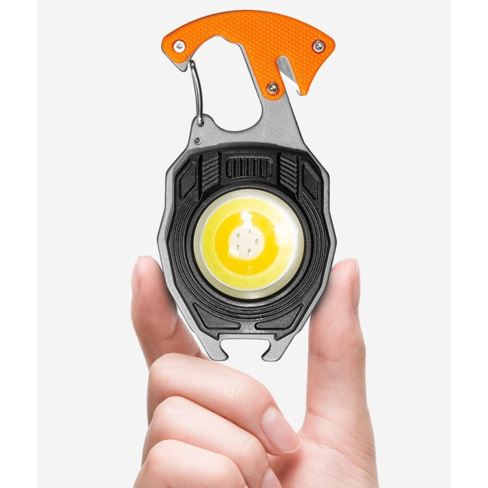 Breloc Multifunctional, , Model W5147, Kit Supravietuire, Lanterna, Bricheta, Fluier, din ABS/Aluminiu, Alimentare USB, Negru/Portocaliu [3]