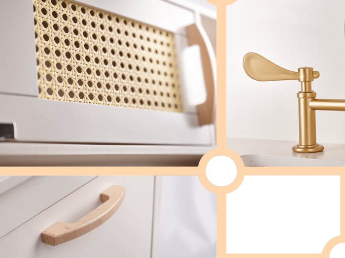 Bucatarie din lemn pentru copii 100x68x29 cm, cu accesorii si efecte luminoase, stil retro, MDF si plastic, boho, crem [4]