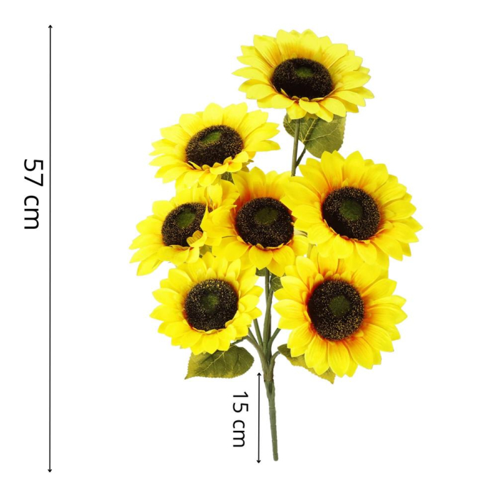 Buchet de flori artificiale din poliester, 2 fire de floarea soarelui, 57cm [15]