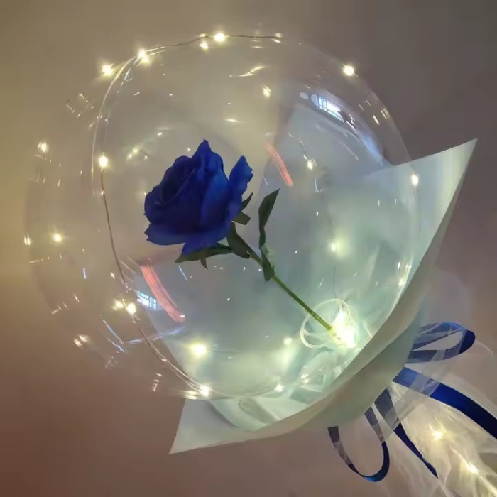 Buchet Decorativ, , Trandafir in Balon cu Lumini Led, Diametru 35 cm, 2 x Baterii AA (neincluse), Albastru/Alb [3]