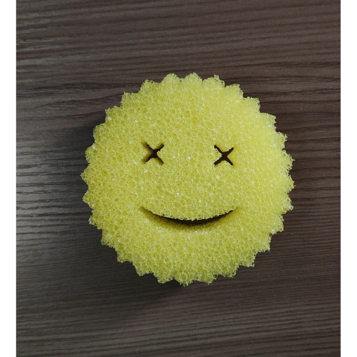 Burete de Vase, , Rotund, din Burete PU, Model Smiley Face, Doua Fete, 10 x 4 cm, Galben [2]