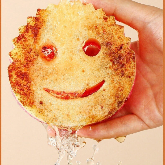 Burete de Vase, , Rotund, din Burete PU, Model Smiley Face, Doua Fete, 10 x 4 cm, Portocaliu/Galben [4]