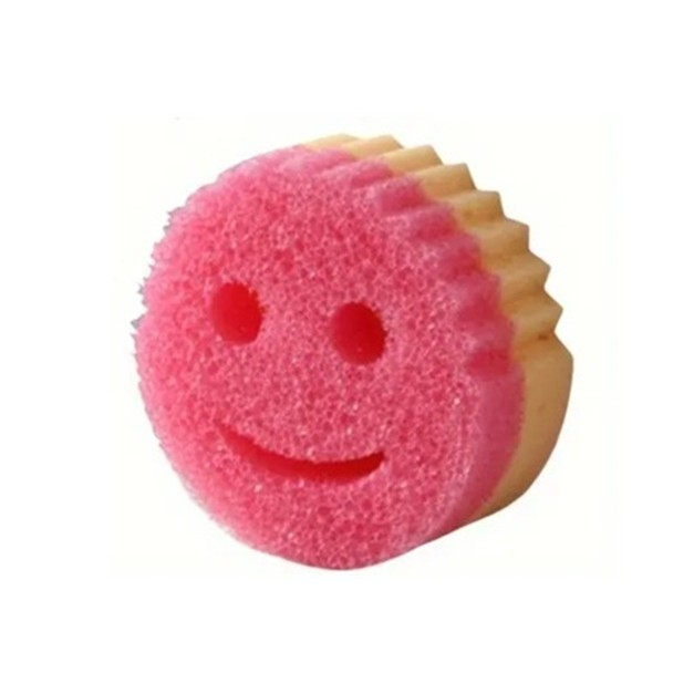 Burete de Vase, , Rotund, din Burete PU, Model Smiley Face, Doua Fete, 10 x 4 cm, Roz/Galben [4]