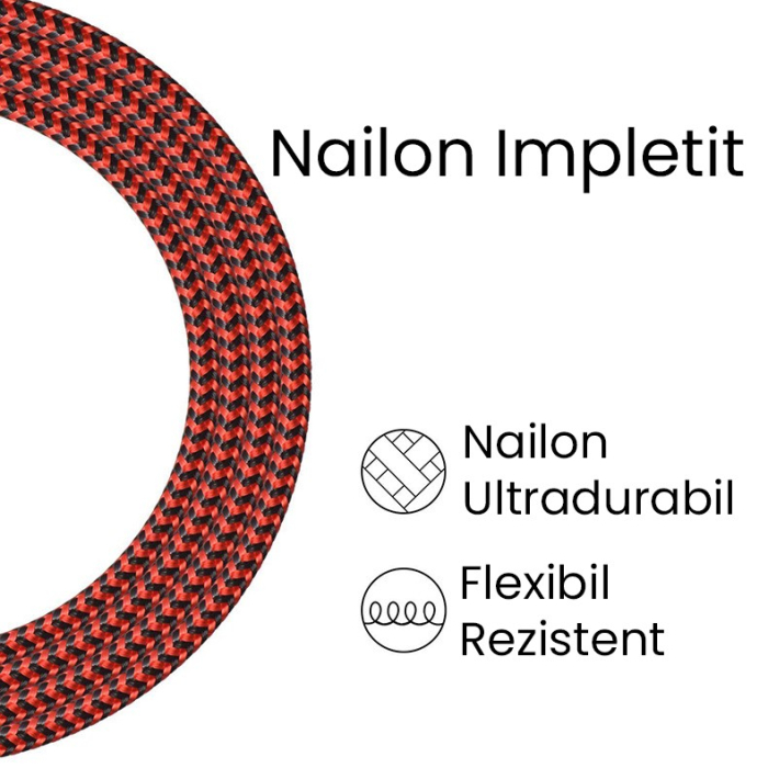 Cablu de Date pentru Telefon, , Cablu USB spre Lightning Compatibil cu iPhone, Lungime 2 M, Impletit Triunghiular in 2 culori, Rosu Negru [5]