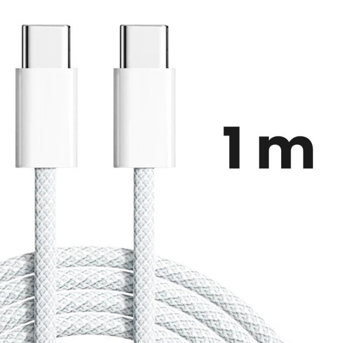 Cablu de Date Universal pentru Telefon, , Cablu TYPE-C to TYPE-C, Compatibil cu iOS si Android, Fire 130 cupru, 1M, Impletit Nailon, Alb [3]