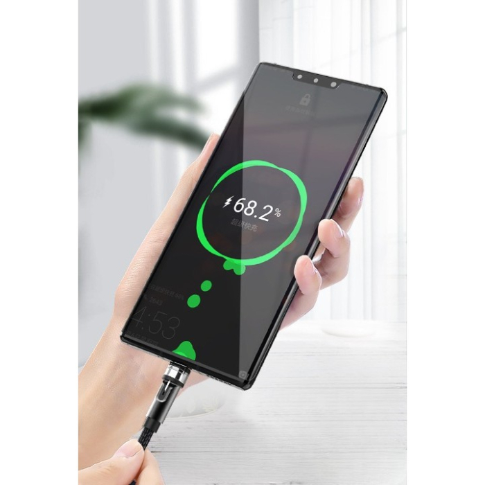 Cablu de incarcare magnetic 3 in 1 360 grade + 180 grade, 1 m, micro, type C, iPhone, 5 V, 2.1 A, Negru [3]