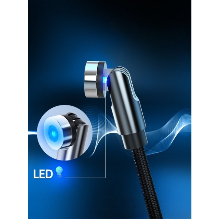 Cablu de incarcare magnetic 3 in 1 360 grade + 180 grade, 2 m, micro, type C, iPhone, 5 V, 2.1 A, Negru [3]