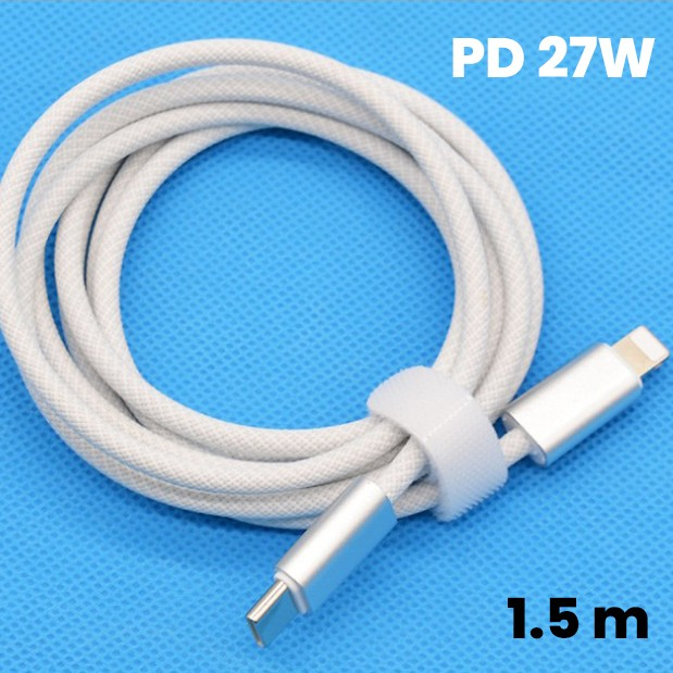 Cablu de Incarcare Rapida pentru Telefon, , Power Delivery 27W, Potrivit Compatibil cu iPhone, Impletit texturat cu Nailon, C to Lightning, 1.5 m 160 cupru, Alb [2]
