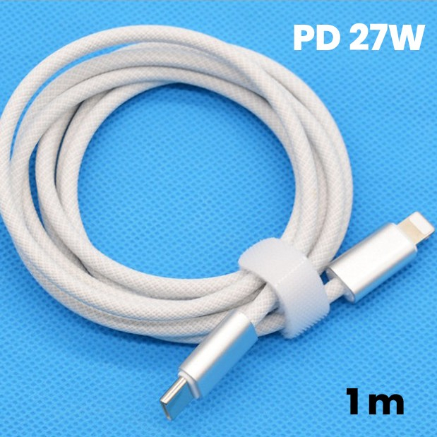 Cablu de Incarcare Rapida pentru Telefon, , Power Delivery 27W, Potrivit Compatibil cu iPhone, Impletit texturat cu Nailon, C to Lightning, 1 m 160 cupru, Alb [2]