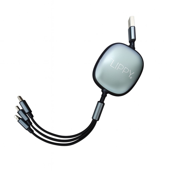 Cablu Retractabil Universal pentru Telefon, , Universal 3in1 pentru Orice Tip de Telefon, Micro-USB, Lightning, TYPE-C, 1.2M, Negru [1]